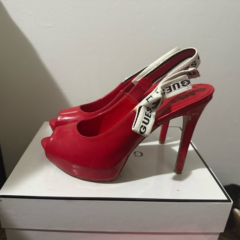 Guess Red Slingback Peep Toe Heels